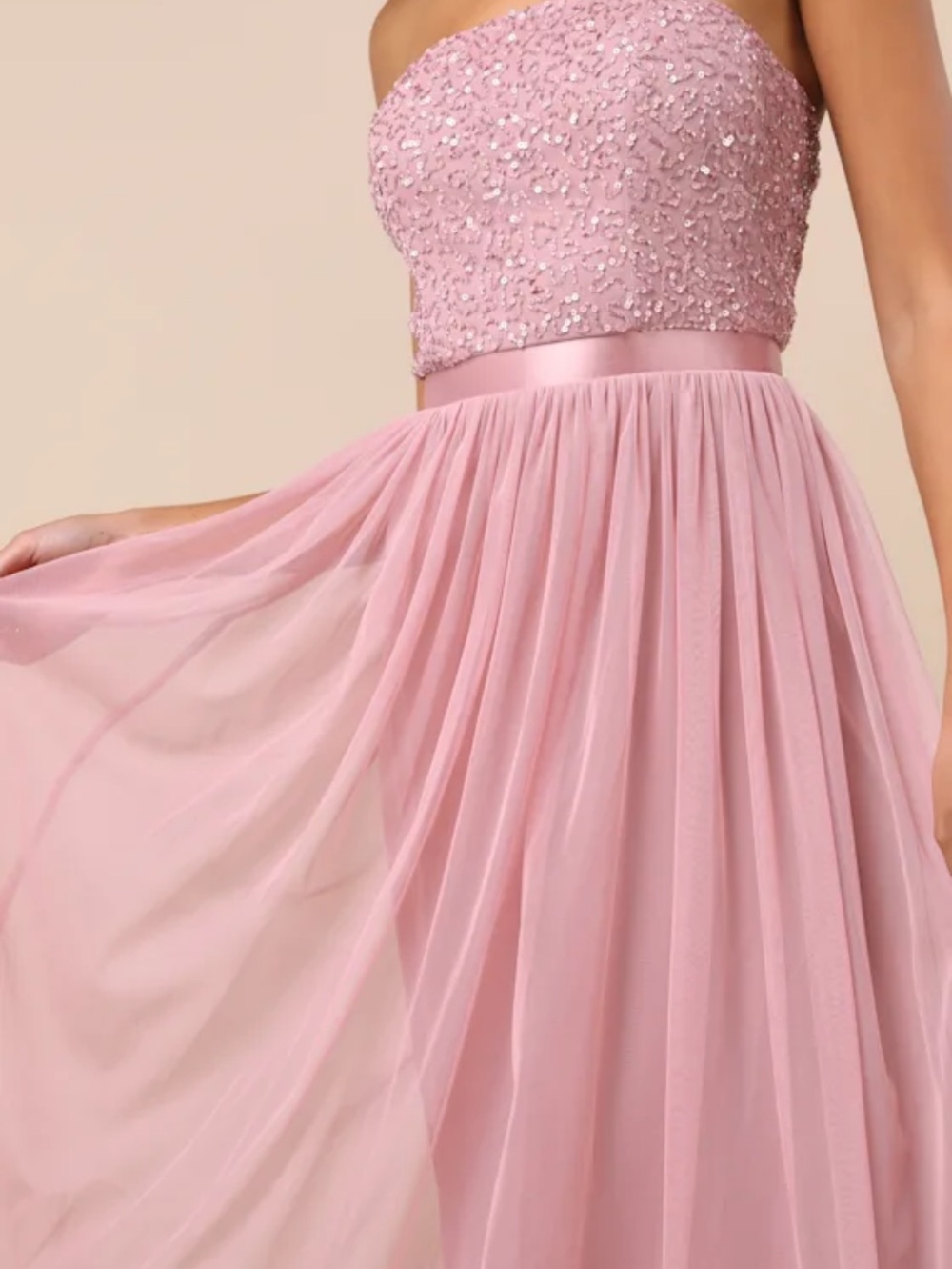 New Lulus Mauve Sequin Tulle Dress Sz Medium - Picture 7 of 13
